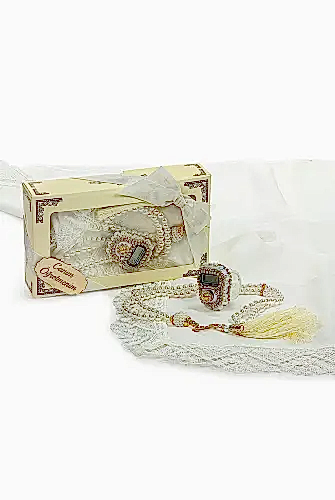 Öğretmenler Gününe Özel Kutulu Hediyelik Şal Zikirmatik Tesbih Seti Beyaz - ihvanonline (1)