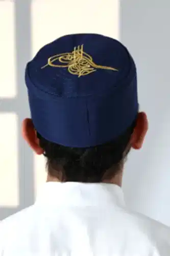 Osmanlı Tuğrası Nakışlı Kalıp Namaz Takkesi Lacivert - ihvanonline (1)