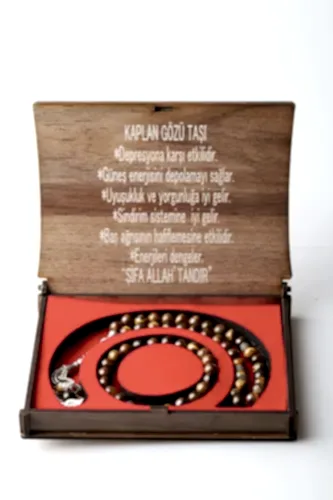 Özel Ahşap Kutulu Kaplangözü Taşı Tesbih ve Bileklik Seti - 1