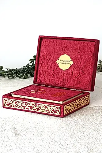 Özel Elif Vav Pleksi Süslemeli Hediyelik Kadife Kaplı Kutulu Kuranı Kerim Bordo - İhvan (1)