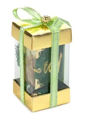 Özel Kutulu Mini Kadife Kaplı Kuran ve İnci Tesbih Seti Yeşil 