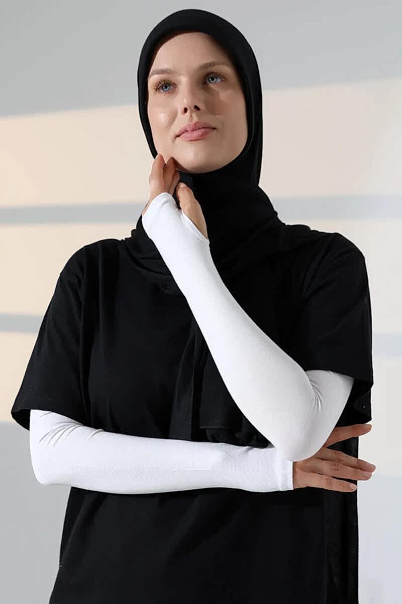 Parmak Geçmeli Kadın Penye Tesettür Kolluk - Beyaz - ihvanonline