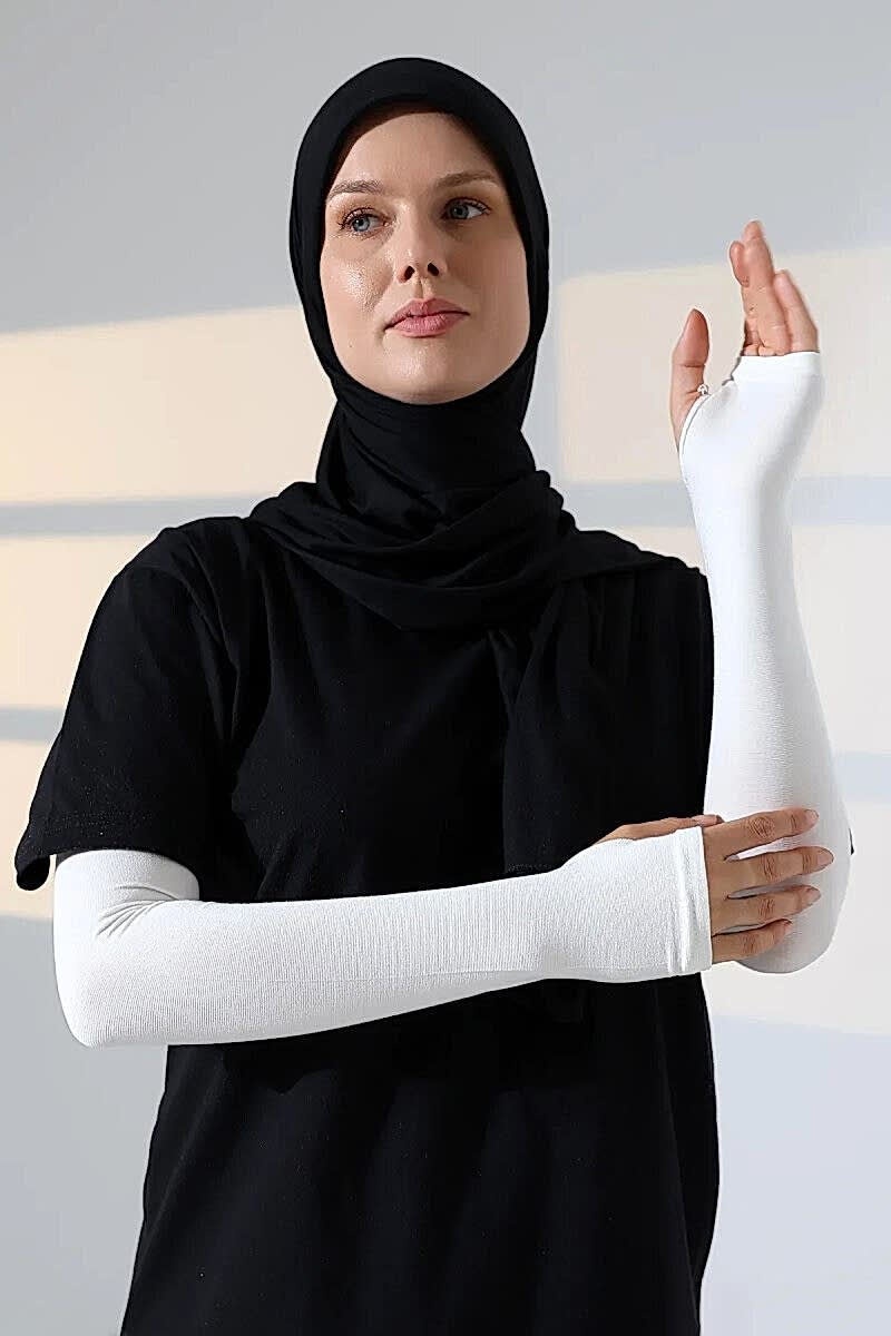 Parmak Geçmeli Kadın Penye Tesettür Kolluk - Krem - ihvanonline