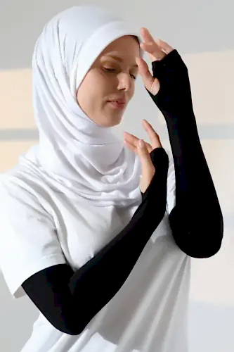 Parmak Geçmeli Kadın Penye Tesettür Kolluk - Siyah - 1