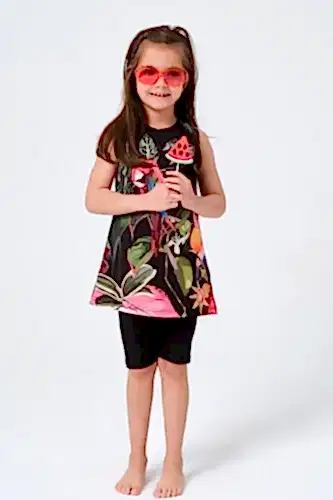 Pembe Desenli Sıfır Kol Tayt Şortlu Kız Çocuk Mayo 23150 - 1