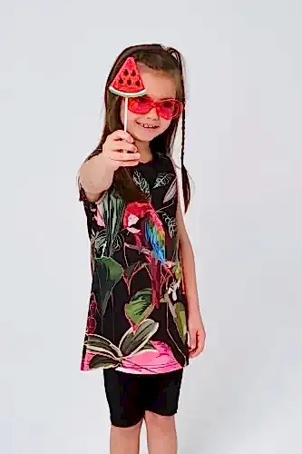 Pembe Desenli Sıfır Kol Tayt Şortlu Kız Çocuk Mayo 23150 - Alfasa (1)