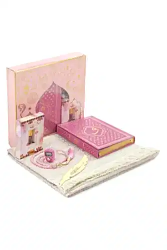 Pembe Vav Desenli Termo Deri Arapça Kuranı Kerim ve Seccade Seti 