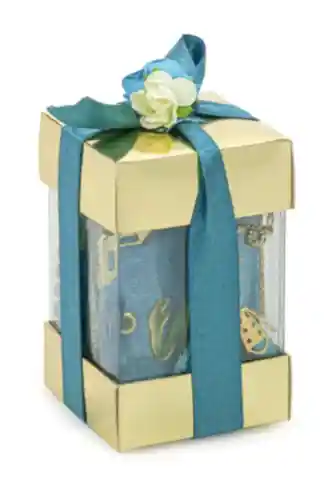 Pencere Kutulu Mini Kuran Seti - İnci Tesbihli - Pleksili - Mavi 