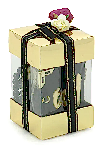 Pencere Kutulu Mini Kuran Seti - İnci Tesbihli - Pleksili - Siyah 