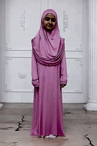 Pratik Başörtülü Çocuk Namaz Elbisesi, Tek Parça Çocuk Namaz Kıyafeti Pembe - 1