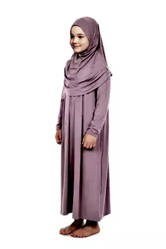 Pratik Başörtülü Tek Parça Kız Çocuk Namaz Elbisesi 9-11 Yaş Gül Kurusu - ihvanonline (1)