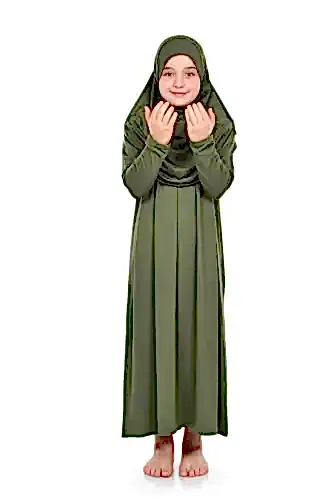 Pratik Çocuk Namaz Elbisesi 8-12 Yaş Haki 