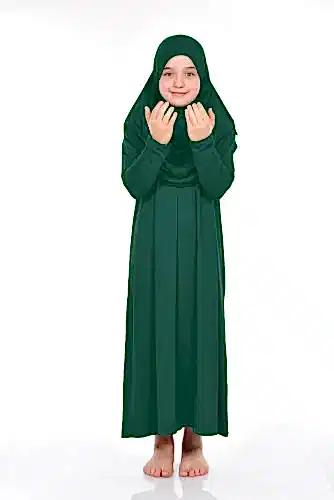 Pratik Çocuk Namaz Elbisesi 8-12 Yaş Koyu Yeşil 