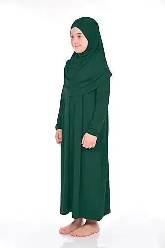 Pratik Çocuk Namaz Elbisesi 8-12 Yaş Koyu Yeşil - 2