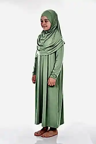 Pratik Çocuk Namaz Elbisesi 8-12 Yaş Mint Yeşili - ihvanonline (1)