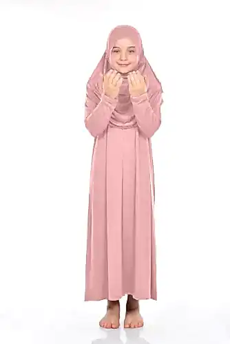 Pratik Çocuk Namaz Elbisesi 8-12 Yaş Pudra Pembe 
