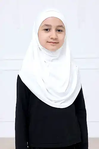 Pratik Hazır Geçmeli Çocuk Şal, Rahat Lastikli Hijab Başörtü Beyaz 