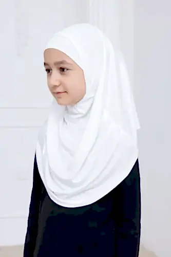 Pratik Hazır Geçmeli Çocuk Şal, Rahat Lastikli Hijab Başörtü Beyaz - ihvanonline (1)
