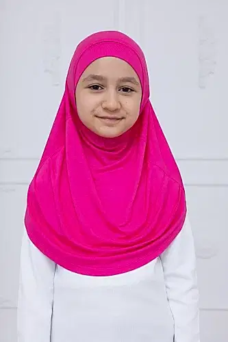 Pratik Hazır Geçmeli Çocuk Şal, Rahat Lastikli Hijab Başörtü Fuşya - ihvanonline (1)
