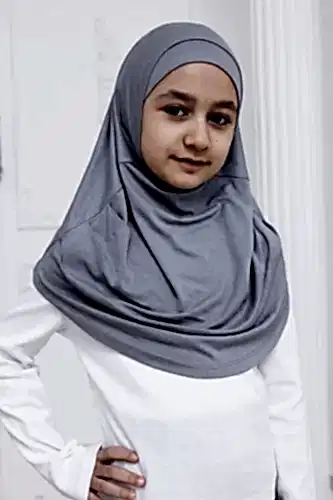 Pratik Hazır Geçmeli Çocuk Şal, Rahat Lastikli Hijab Başörtü Gri 