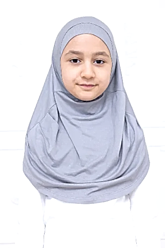Pratik Hazır Geçmeli Çocuk Şal, Rahat Lastikli Hijab Başörtü Gri - ihvanonline (1)