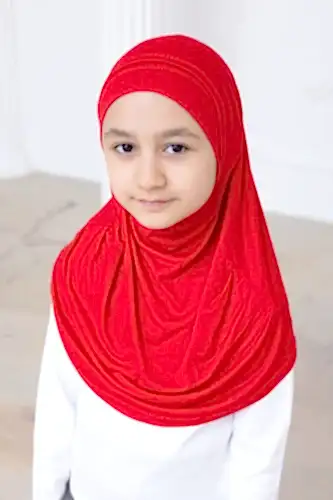 Pratik Hazır Geçmeli Çocuk Şal, Rahat Lastikli Hijab Başörtü Kırmızı - ihvanonline (1)
