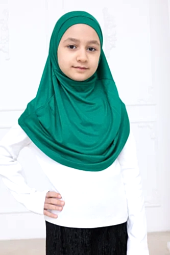 Pratik Hazır Geçmeli Çocuk Şal, Rahat Lastikli Hijab Başörtü Yeşil - ihvanonline (1)