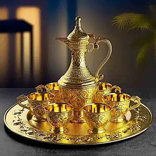 Safir 8 Parça Zemzem Takımı Hediyelik ve Sunumluk Set - Altın Renk - 1