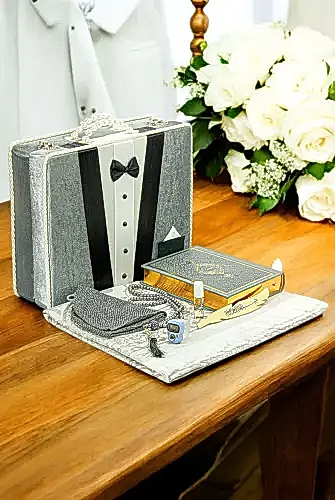 Sandıklı Damat Bohçasına Uygun Kuranı Kerim Seti Çeyizlik Seccade Seti Gri 