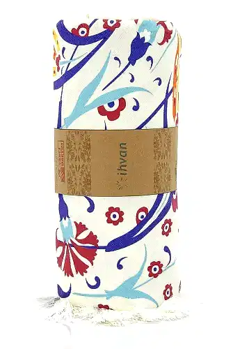 Sarı Lale Çini Baskılı Pamuk Bambu Peştemal - 1