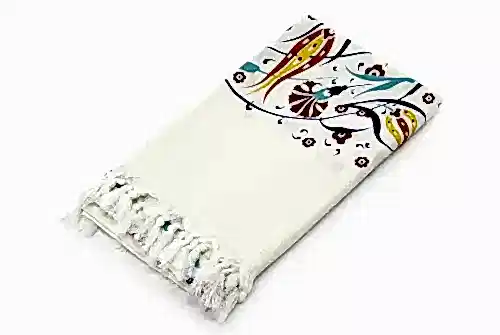 Sarı Lale Çini Baskılı Pamuk Bambu Peştemal - ihvanonline (1)