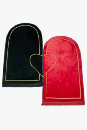 Sevgililer Gününe Özel Kalpli Çift Seccadesi - Süngerli Kadife Eşli Seccade Seti - Siyah Bordo - ihvanonline (1)