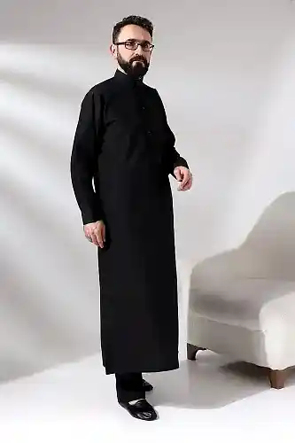 Siyah Çınar Dagron Kumaş Erkek Hac Umre Kıyafeti Fistan Takımı 