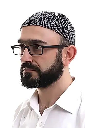 Siyah Gri Kışlık Çift Renk Kadife Namaz Takkesi - 1