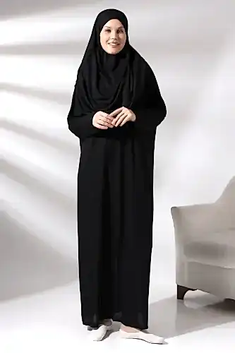 Tek Parça Namaz Elbisesi - Siyah - 5015 
