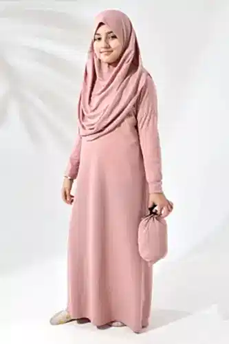 Tek Parça Pratik Başörtülü Çocuk Namaz Elbisesi Gül Kurusu - ihvanonline (1)