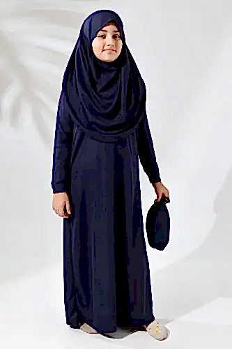 Tek Parça Pratik Başörtülü Çocuk Namaz Elbisesi Lacivert - ihvanonline (1)