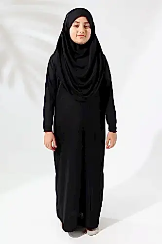 Tek Parça Pratik Başörtülü Çocuk Namaz Elbisesi Siyah - ihvanonline (1)