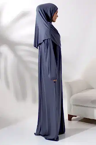 Tek Parça Pratik Başörtülü Robalı Namaz Elbisesi 8015 Antrasit - ihvanonline (1)