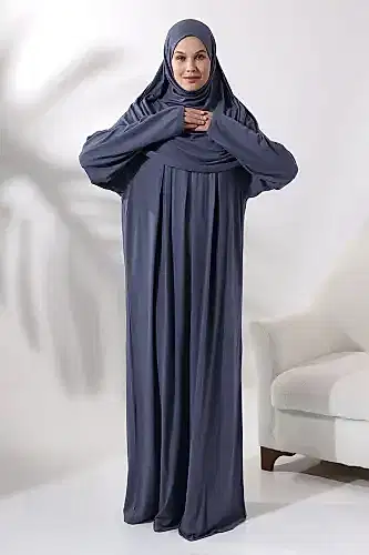 Tek Parça Pratik Başörtülü Robalı Namaz Elbisesi 8015 Antrasit - 1