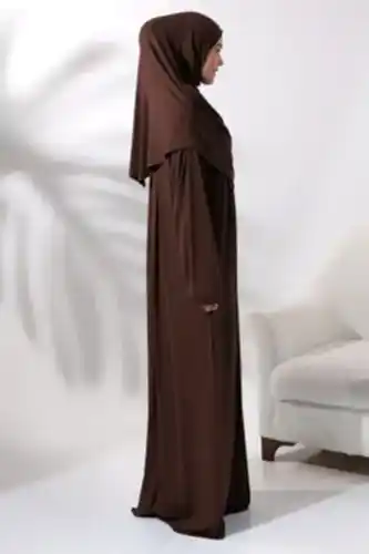 Tek Parça Pratik Başörtülü Robalı Namaz Elbisesi 8015 Koyu Kahve - ihvanonline (1)