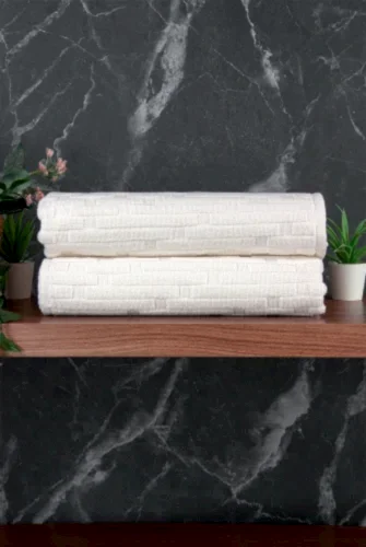 Tuğla Desenli 2li Ayak Havlusu - 50x70 cm - Su Emici Banyo Paspası Seti - Beyaz - 00104 - ihvanonline (1)