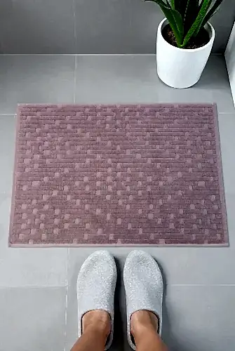 Tuğla Desenli 2li Ayak Havlusu - 50x70 cm - Su Emici Banyo Paspası Seti - Bordo - 00104 
