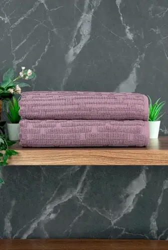 Tuğla Desenli 2li Ayak Havlusu - 50x70 cm - Su Emici Banyo Paspası Seti - Bordo - 00104 - ihvanonline (1)