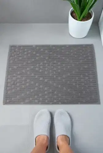 Tuğla Desenli 2li Ayak Havlusu - 50x70 cm - Su Emici Banyo Paspası Seti - Koyu Gri - 00104 