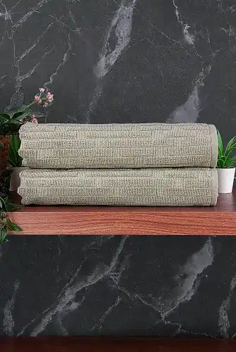 Tuğla Desenli 2li Ayak Havlusu - 50x70 cm - Su Emici Banyo Paspası Seti - Yeşil - 00104 - ihvanonline (1)