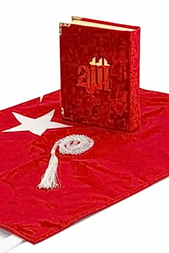 Türk Bayrağı Kutu Tasarımlı Tesbihli Kadife Kuran-ı Kerim Seti - ihvanonline (1)
