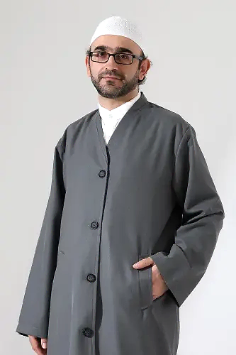 Yarım Astarlı Düğmeli Cepli Buhara Yaka Erkek Cübbe - Antrasit - 4