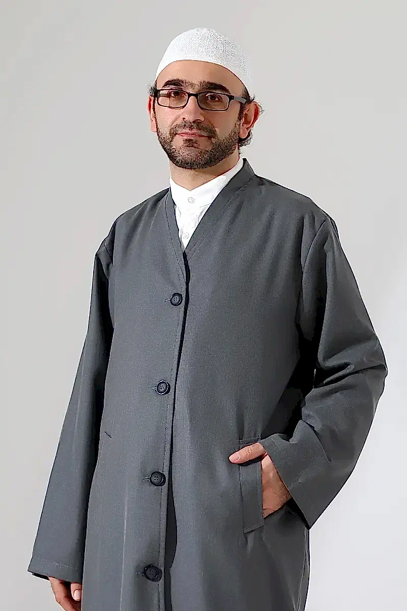Yarım Astarlı Düğmeli Cepli Buhara Yaka Erkek Cübbe - Antrasit - 4