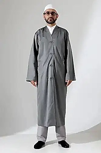 Yarım Astarlı Düğmeli Cepli Buhara Yaka Erkek Cübbe - Gri 